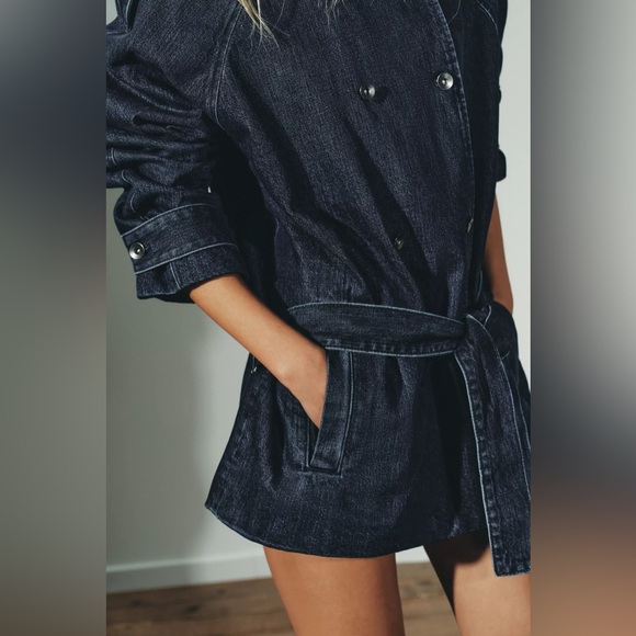 ZARA TRF BELTED DENIM MIDI JACKET - Picture 6 of 11